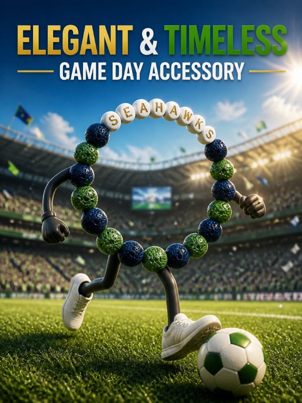 Seattle Seahawks Green and Blue Stretch Bracelet - NWOT